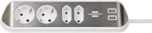 Brennenstuhl estilo Steckdosenleiste mit USB-Ladefunktion 4-fach, silber/ wei
