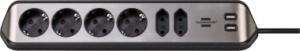 Brennenstuhl estilo Eck-Steckdosenleiste 6-fach mit USB, silber/schwarz